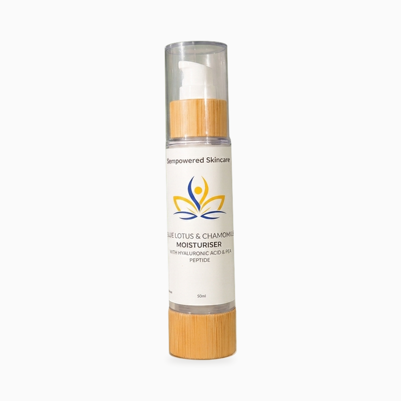 Blue Lotus & Chamomile Face Cream on a soft white background