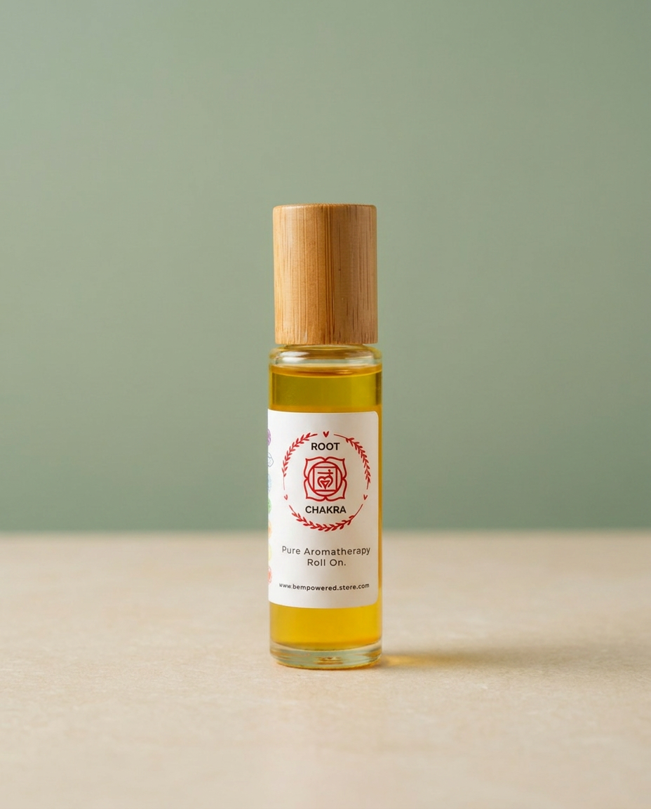Root Chakra Roll-On Blend on sage background