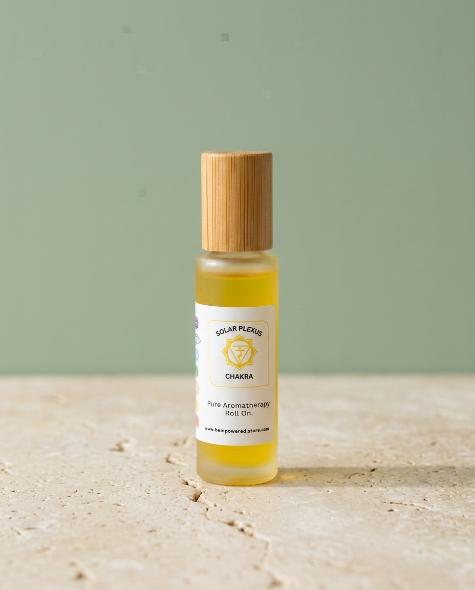 Solar Plexus Chakra Roll-On Blend on sage background