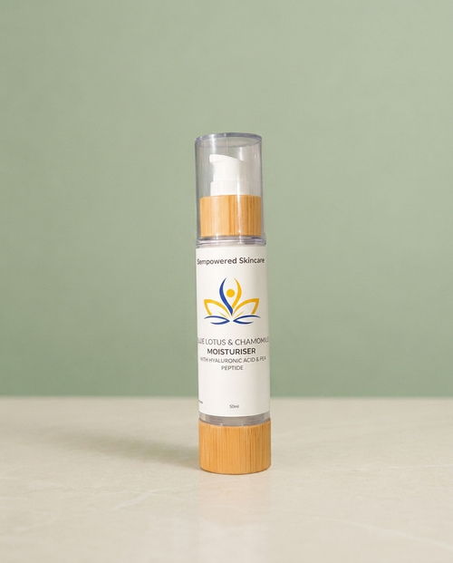 Blue Lotus & Chamomile Face Cream on sage background