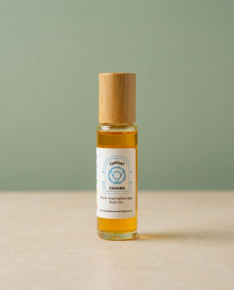 Throat Chakra Roll-On Blend on sage background